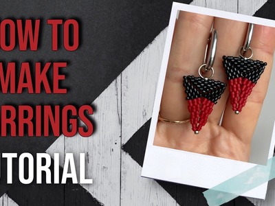 Red earrings. How to make beaded jewelry. Seed beads earrings.