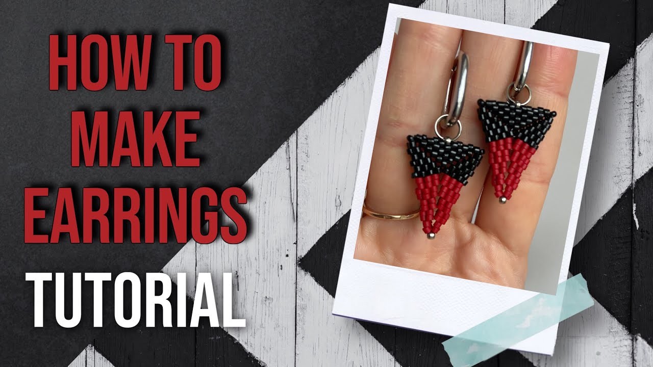 Red earrings. How to make beaded jewelry. Seed beads earrings.