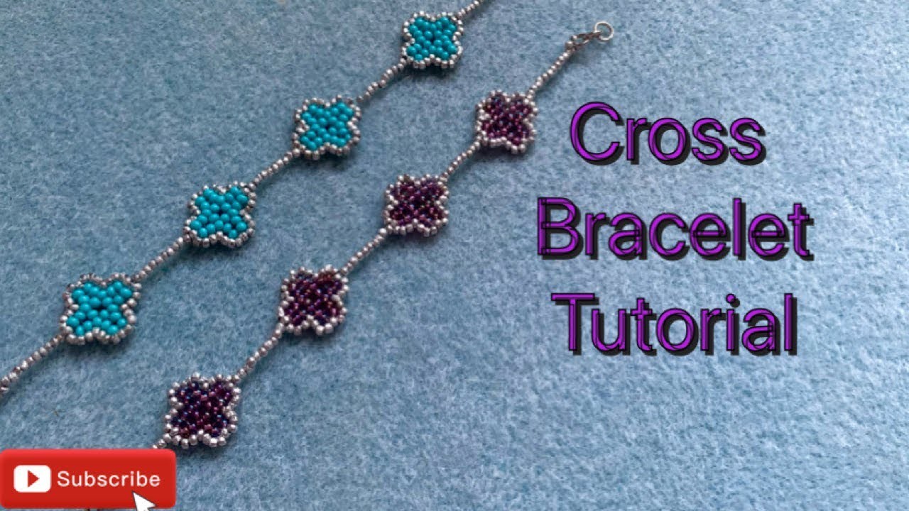 Seed bead bracelet tutorial cross. flower beaded bracelet easy how to guide.