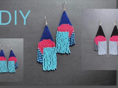 Seed bead earrings tutorial for beginners, double brick stitch and bead fringes