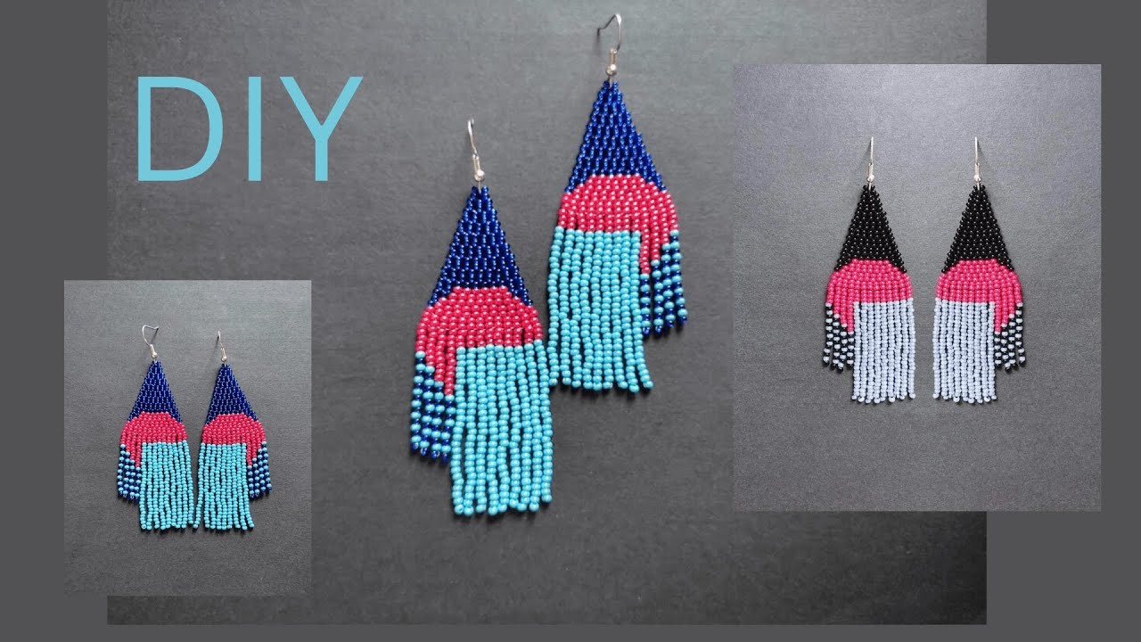 Seed bead earrings tutorial for beginners, double brick stitch and bead fringes