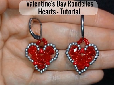 Valentine`s Day Hearts Earrings with Rondelles - Tutorial || DIY