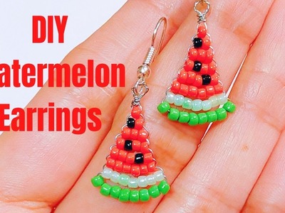 Watermelon Bead Earrings Step by Step Beginner tutorial with KraftWithRad - Summer Bead Earring DIY