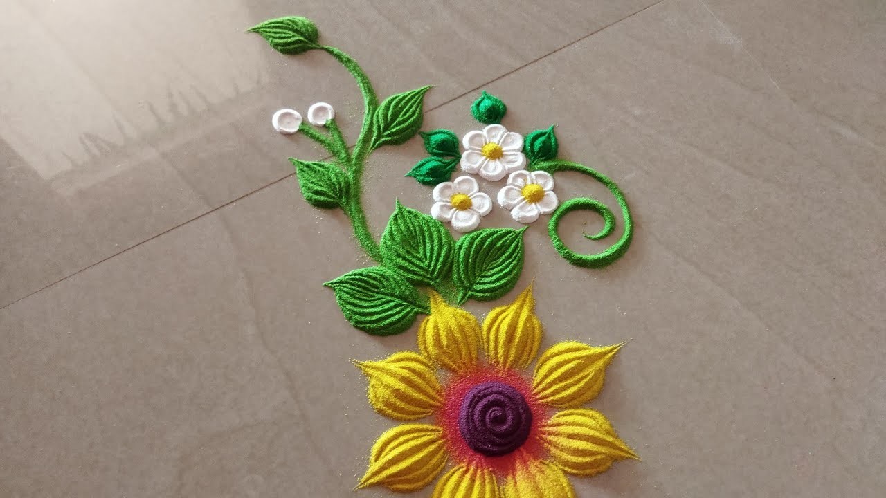 Beautiful flower rangoli design. Attractive flowers design. Rangoli by kalai