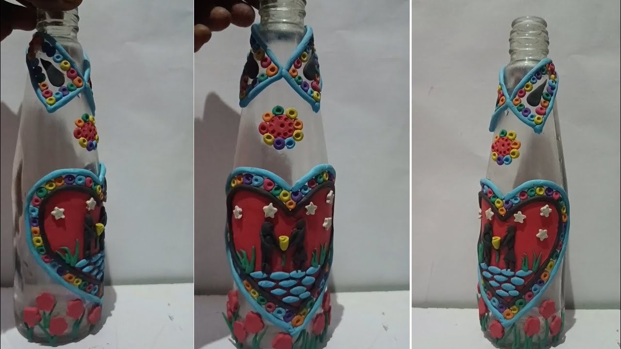 Bottle craft for Valentine's day special.Bottle craft ideas #bottlecraft #diy #clayart
