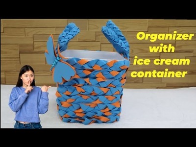 Desktop organizer with ice cream box | diy | how to make