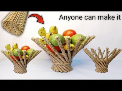 Diy Basket For Fruits | Diy Fruit Basket Using Rope And Sticks | How To Make A Basket From Sticks.