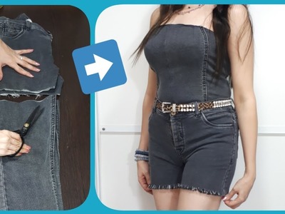 DIY convert.reuse old jeans into top and short ,old jeans reuse #ideas #reused #jeans