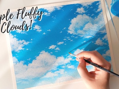 Drawing Clouds Using Only One Color- White! Simple Way of Painting Fluffy Clouds With Acrylics!