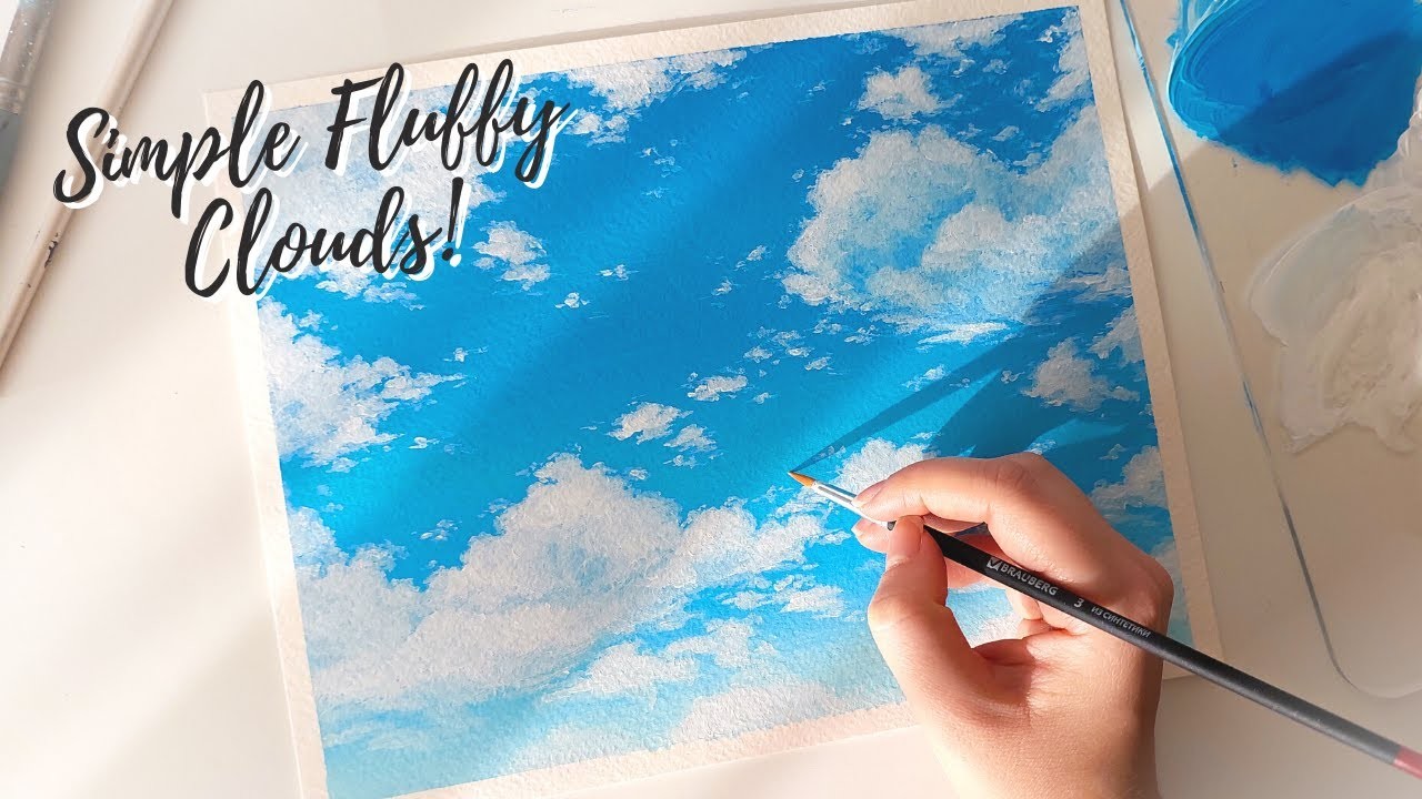 Drawing Clouds Using Only One Color- White! Simple Way of Painting Fluffy Clouds With Acrylics!