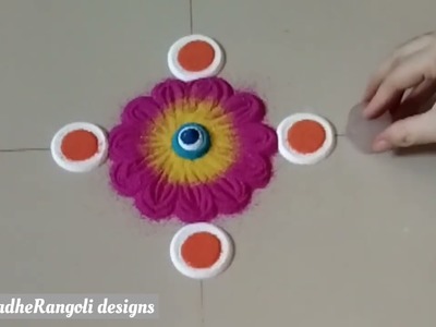 Easy Flower Rangoli design for festival l Simple Rangoli designs with colours l muggulu #rangoli