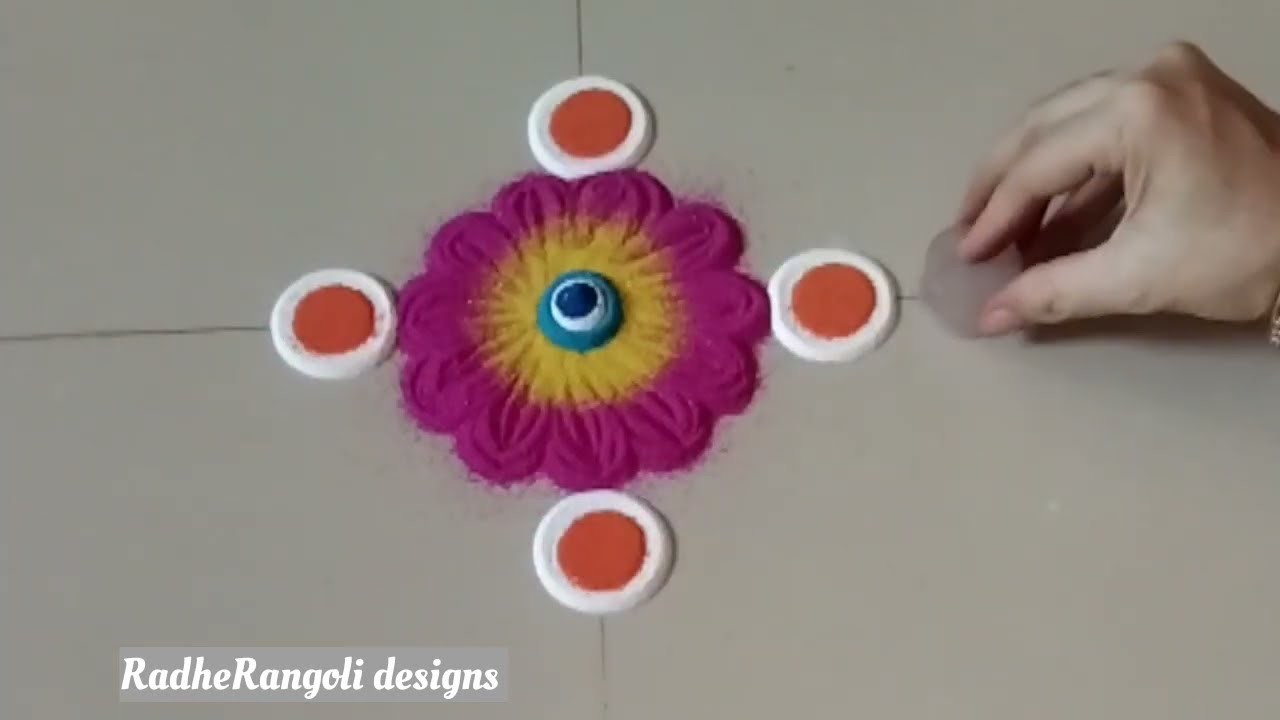 Easy Flower Rangoli design for festival l Simple Rangoli designs with colours l muggulu #rangoli