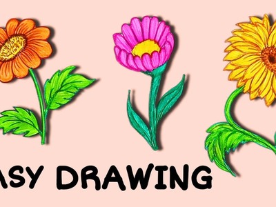 How to draw flowers easily using pencil and sketch pen #tutorial #diy #flowerdrawing #beginners