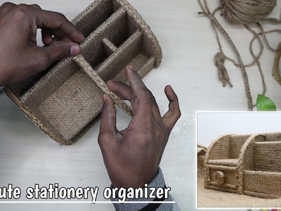 Jute Craft | How to make Organizer using Cardboard and Jute, Jute Stationery organizer