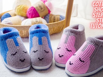 Learn How to Crochet Super Cute and Comfy Cotton Shoes Step by Step Tutorial #knittingvlog