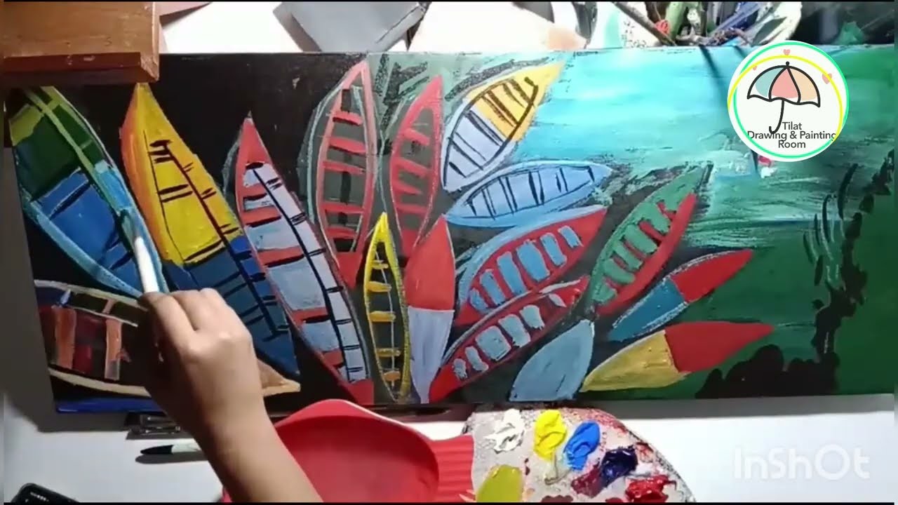 Painting on canvas Boat painting with Acrylic painting| Easy painting tutorial Step by step