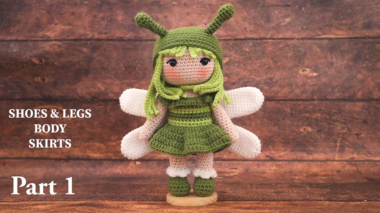 RIVER THE DRAGONFLY | PART 1 | SHOES AND LEGS, BODY, SKIRT | MAKING AMIGURUMI CROCHET DOLL TUTORIAL