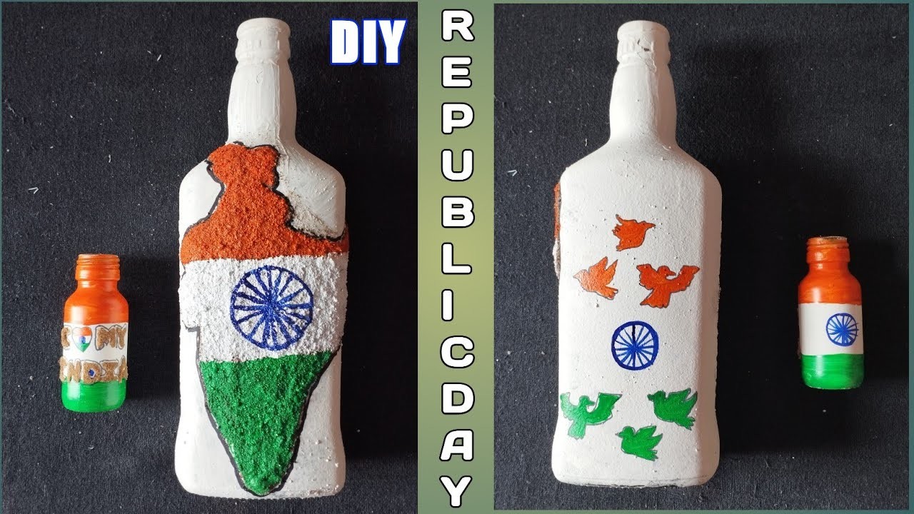 Two Republic Day Craft 2023. Bottle Art. Bottle Decoration Ideas