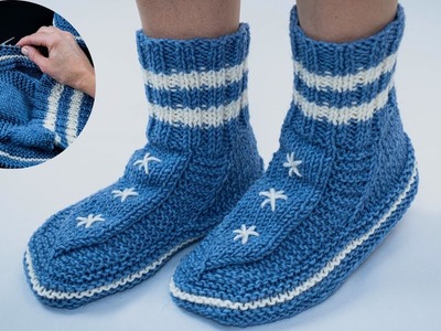 Warm socks.slippers without a seam on the sole on 2 knitting needles!