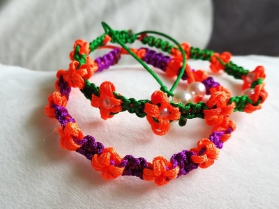DIY a flower bracelet using macrame yarn