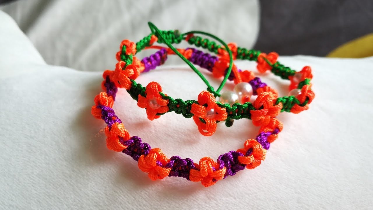 DIY a flower bracelet using macrame yarn
