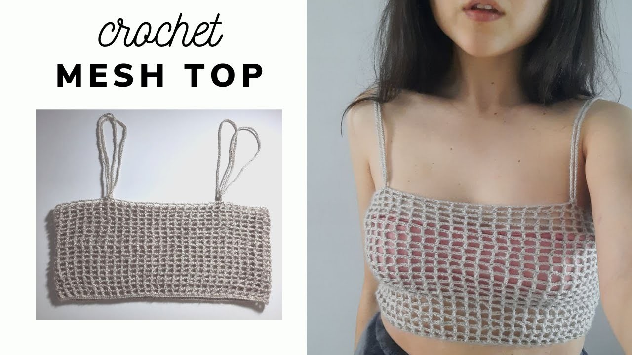 DIY Crochet Mesh crop top for summer tutorial. How to crochet a top, easy and fast.