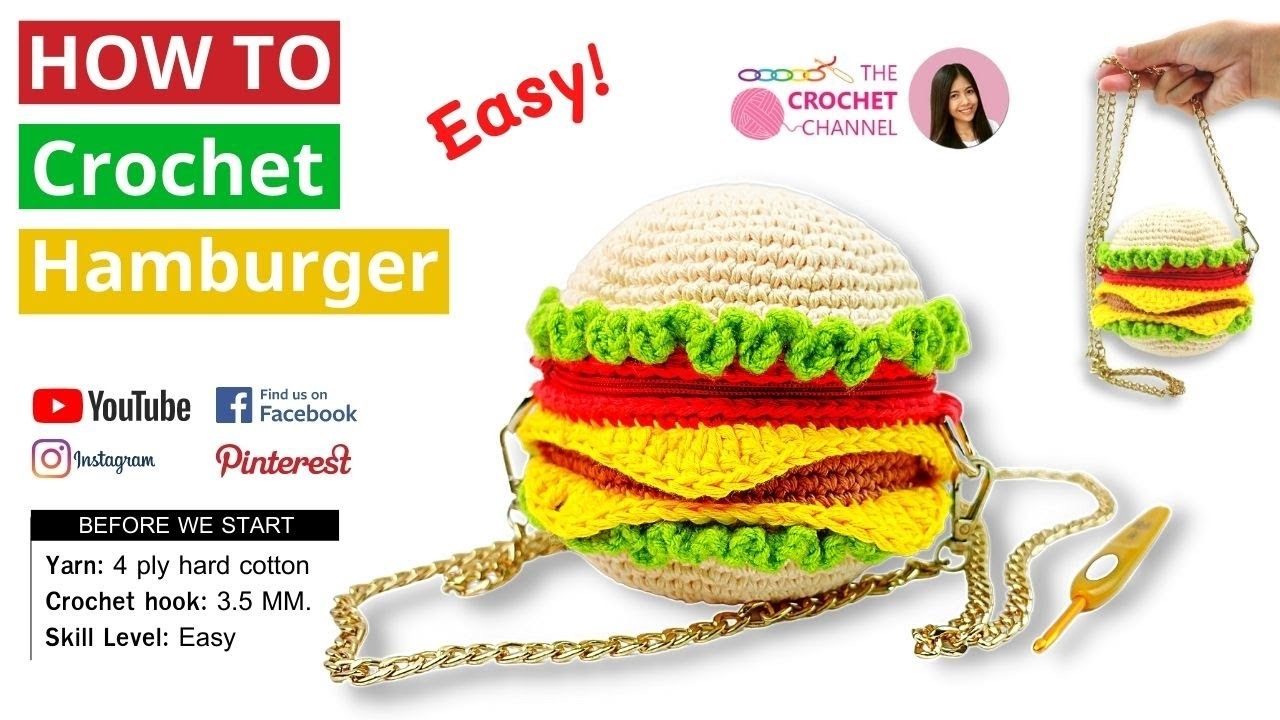 How To Crochet A Hamburger Bag | Free Crochet Tutorial Pattern | Fun Crochet Project ????????