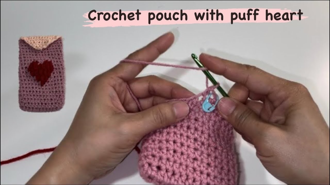 How to crochet a phone pouch (with puff heart design) | VGYS