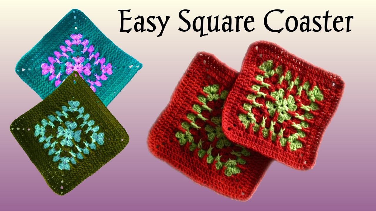 How to crochet an easy fast Square Coaster | square crochet pattern| granny square coaster tutorial