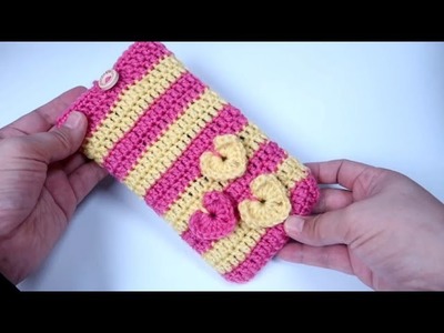How to Crochet Phone Pouch with 3 Hearts