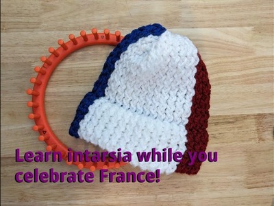 Intarsia on the knitting loom - France hat
