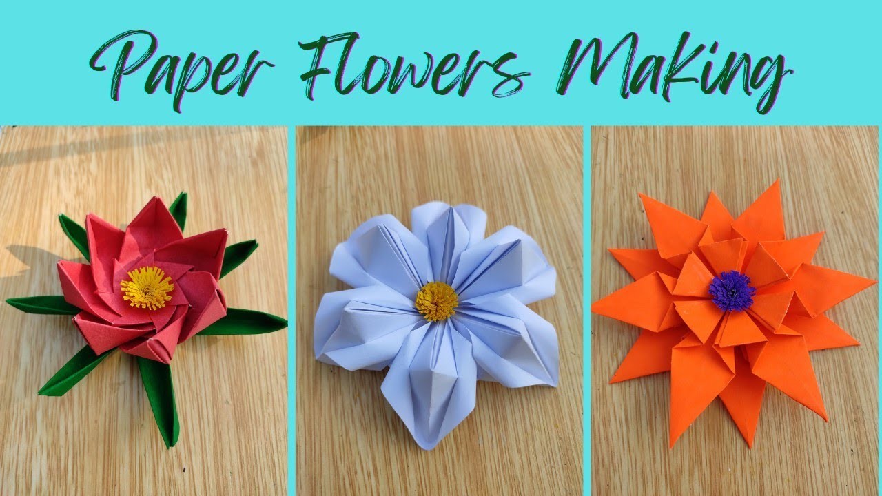 3 Easy Paper Flower Making Ideas.How To Make Flower With Paper.Paper Craft.Flowers Making