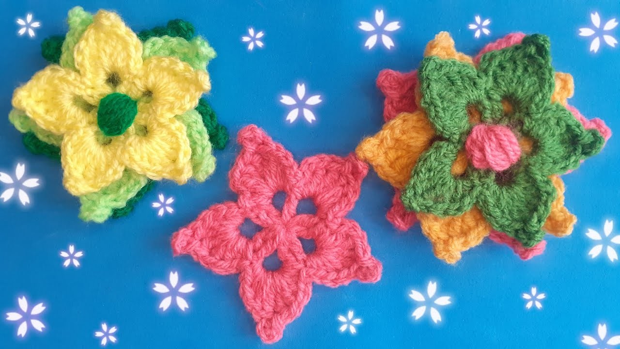 Crochet Flower and Crochet Floral Motifs three layer ????  3d crochet flowers ????