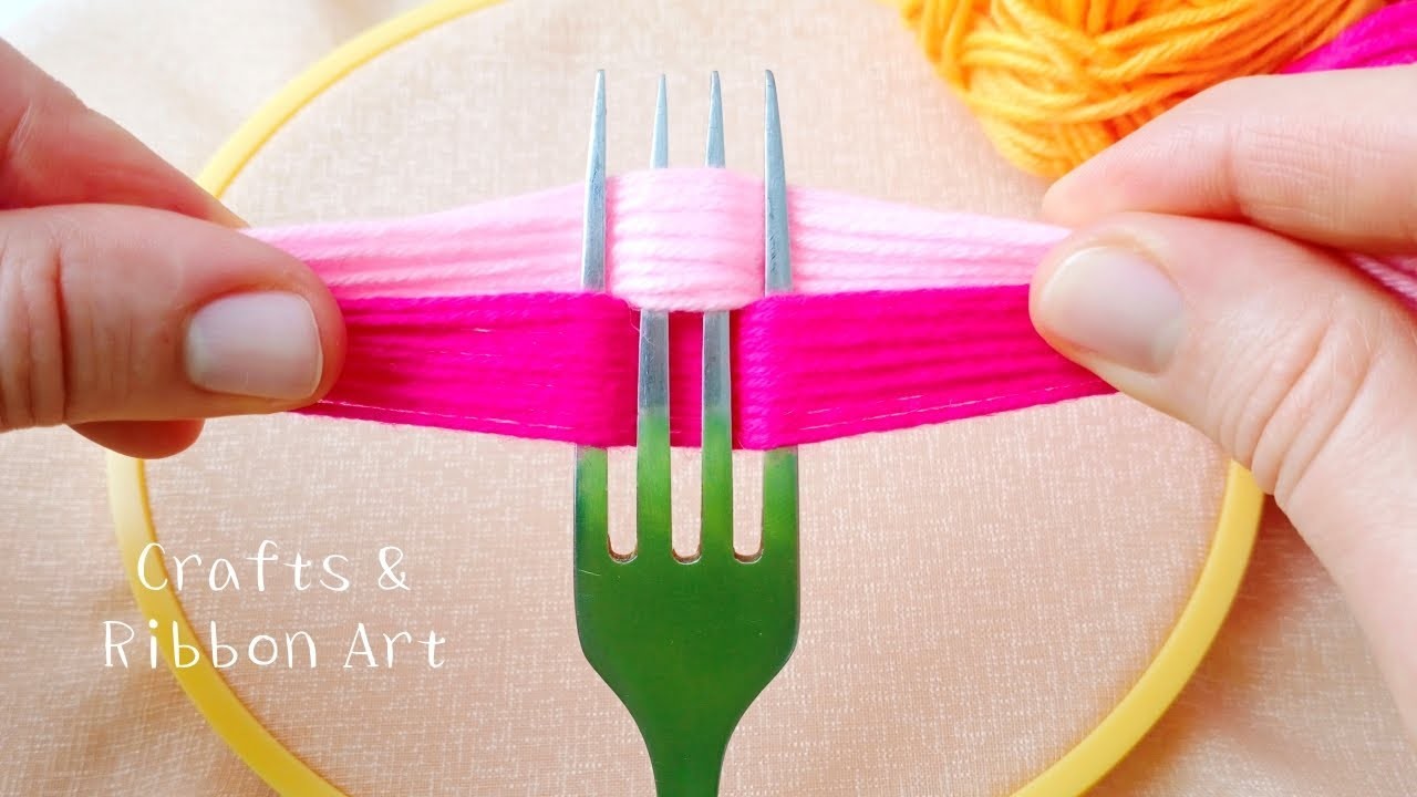 It's so Beautiful !! Amazing 3D Woolen Rose Making Trick Using Fork - DIY Woolen Flowers