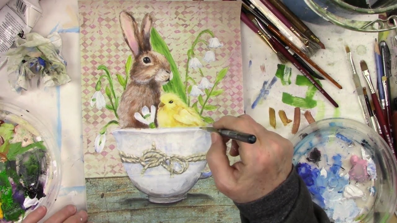 Learn How to Paint Spring Chick and Bunny. acrylic