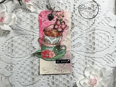 Vibrant Mixed Media Tea Cups and Flowers Tag Tutorial