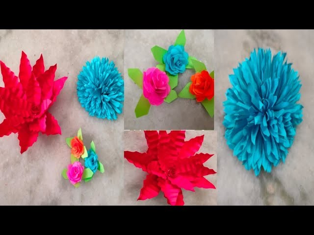 3 types of beautiful paper flowers #papercraft #paper craft ideas #paper flowers #simple craft.