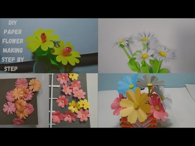 5 simple and beautiful paper Flower making - Paper Crafts - Diy flower -  home decor #diypapercraft