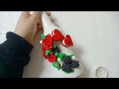Bottle decorate ideas with clay | Clay art | miniarure bottle art