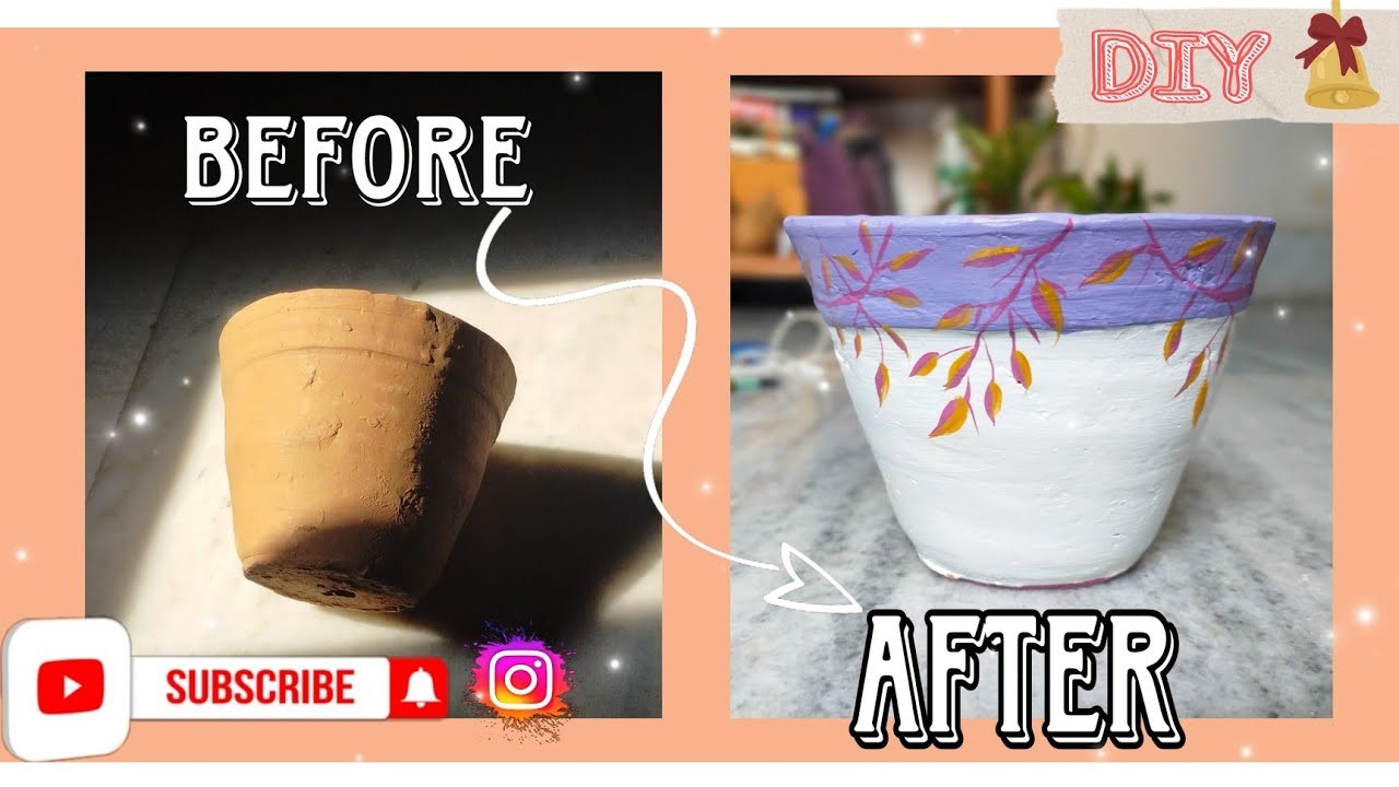 Creative painted Terracotta pot design | beautiful gold leaf design | Diy free hand style