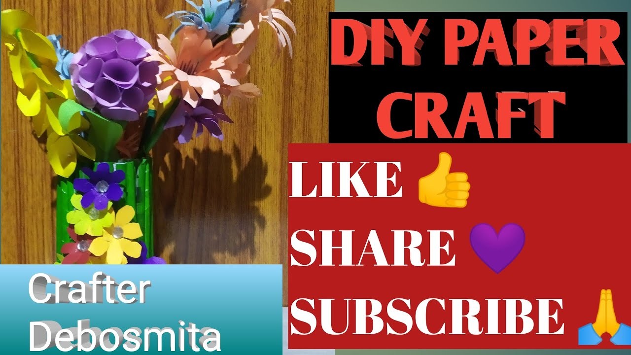 DIY paper flowers vase????????. paper craft ✂️. Crafter Debosmita