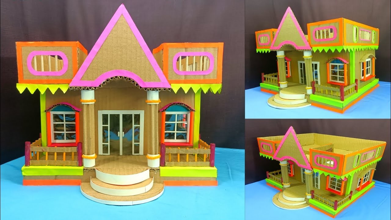 Easy Cardboard House Model Desing Crafts Idea | Hand Made Cardboard House Crafts