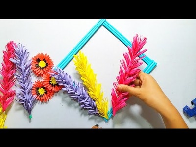 Home made easy wall hanging flower craft.Wonderful craft ideas.Colour paper.Amazing wall hanging