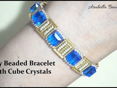 How to Make Beaded Bracelet with Swarovski Cube, Toho Bugle, and Miyuki Seed Beads. Left-handed
