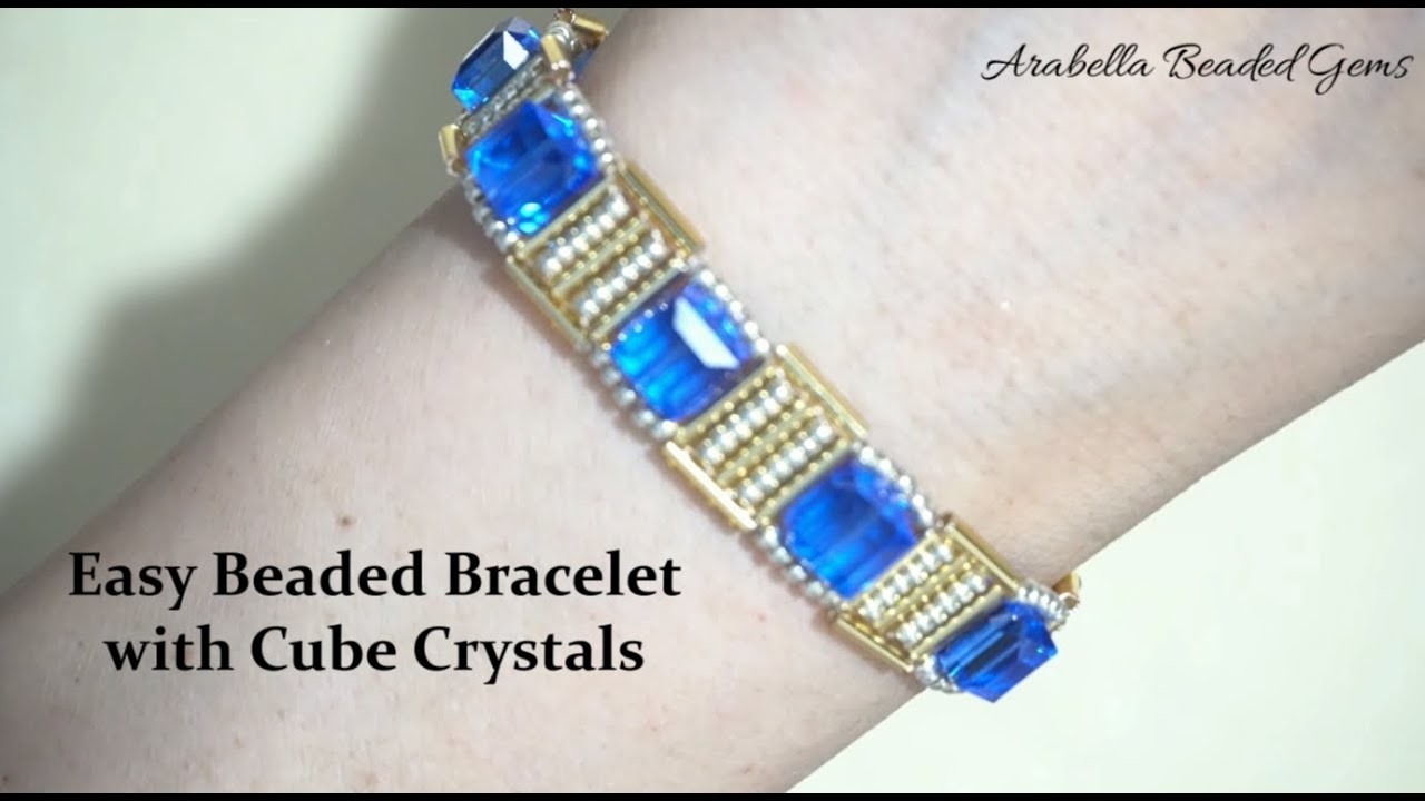 How to Make Beaded Bracelet with Swarovski Cube, Toho Bugle, and Miyuki Seed Beads. Left-handed