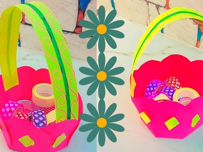 How to Make Paper Flower Basket ????.DIY Flower ???? Shaped Paper Basket for Gift