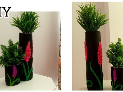 How to make vase?|cardboard flower vase|flower vase making idea| easy cardboard and clay flower pot|