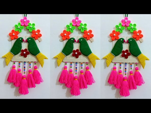 New Woolen Parrot Wall Hanging Craft Idea | Easy Woolen Wall Hanging Design for Home Decoration