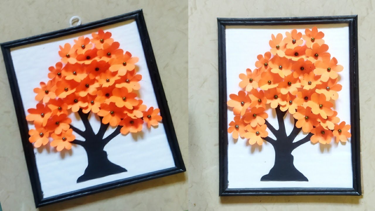 Paper craft for home decoration.Paper flower wallhanging.Paper tree.Wallhanging idea