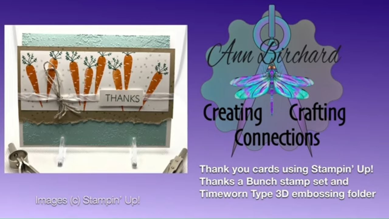 Thank you card using Stampin' Up! Thanks a Bunch stamp set and Timeworn Type 3D embossing folder